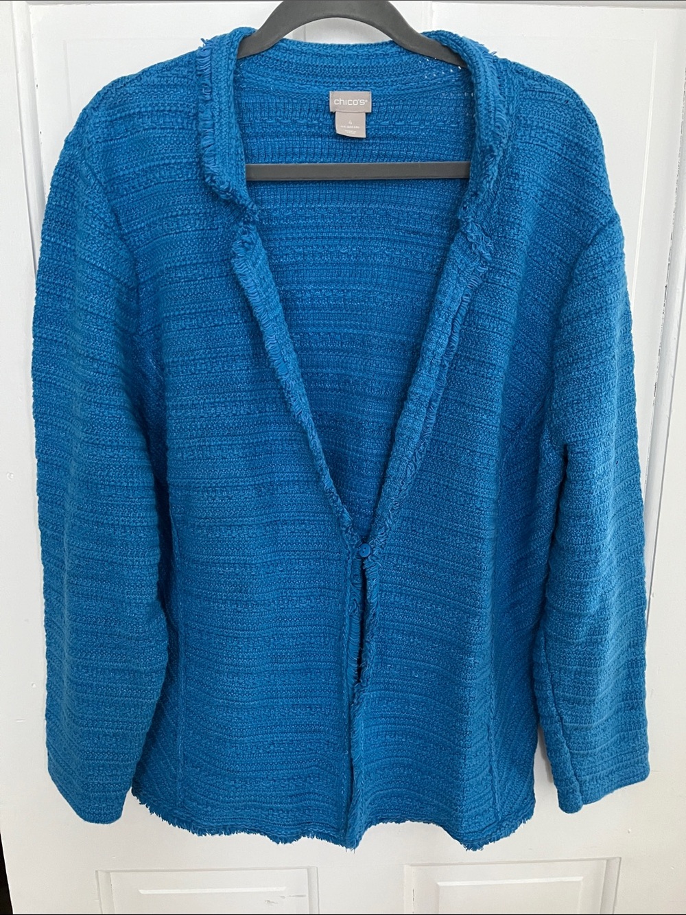 Chico’s size 4 equivalent to XXL Woven Knit Jacket Blue